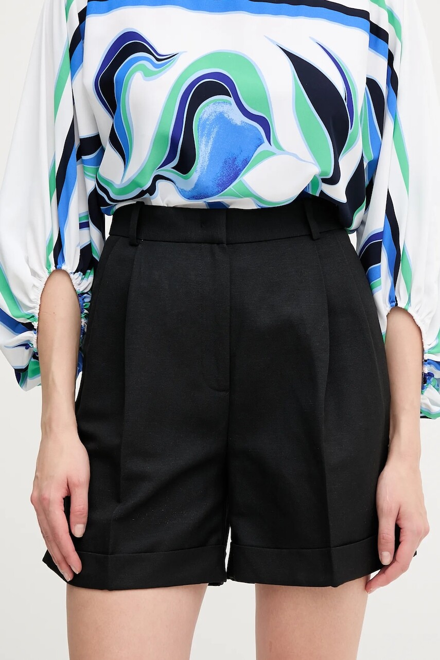 Šortky s prímesou ľanu Tommy Hilfiger čierna farba, jednofarebné, vysoký pás, WW0WW44767