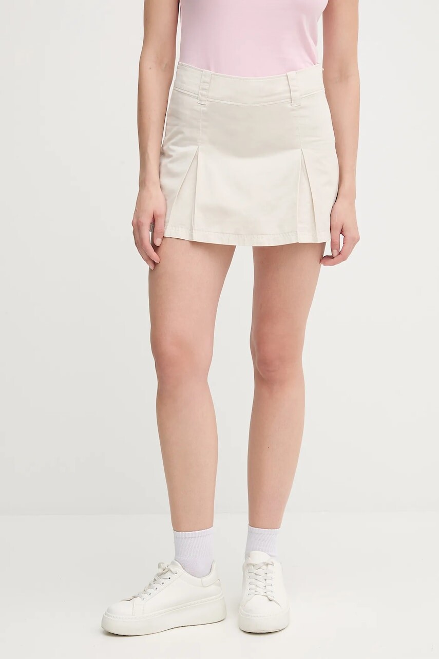 Bavlnené sukňo-nohavice Calvin Klein Jeans béžová farba, mini, áčkový strih, J20J225215