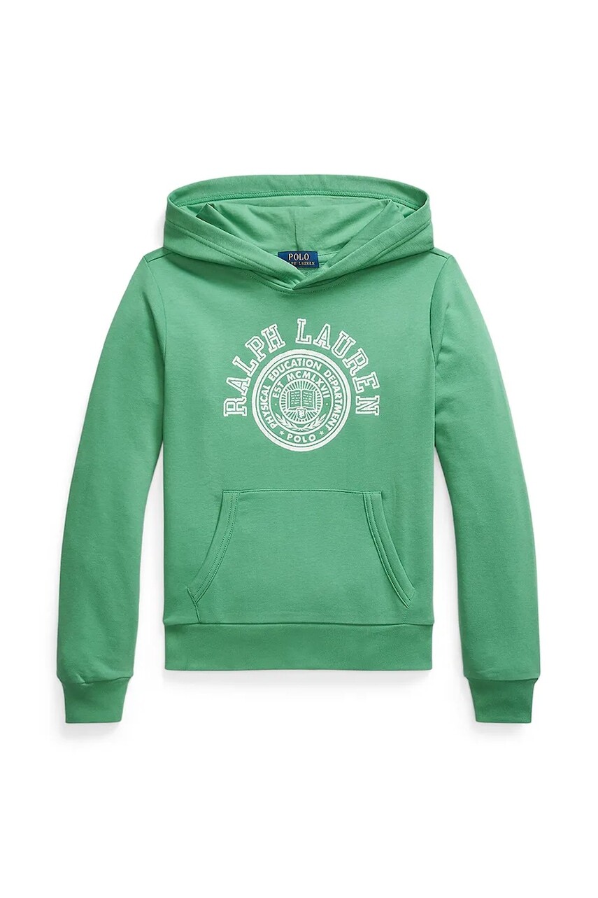 Mikina Polo Ralph Lauren zelená farba, s kapucňou, s potlačou, 323971334001