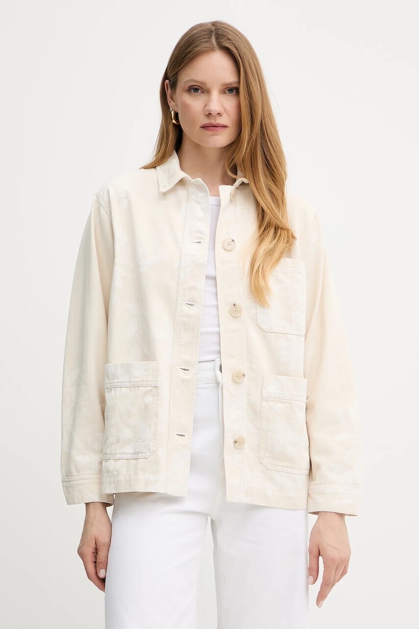 Bavlnená košeľová bunda Twinset béžová farba, prechodná, oversize, 251TT2200