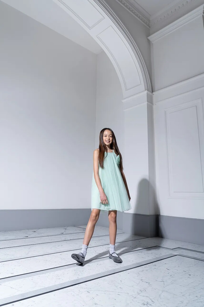 Šaty Coccodrillo tyrkysová farba, mini, áčkový strih, ELEGANT JUNIOR GIRL