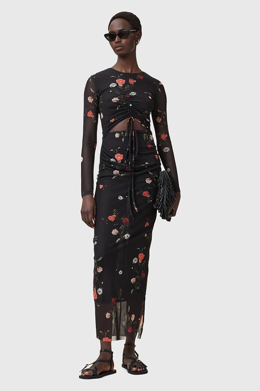 Šaty AllSaints KATHY čierna farba, maxi, priliehavé, W233DC