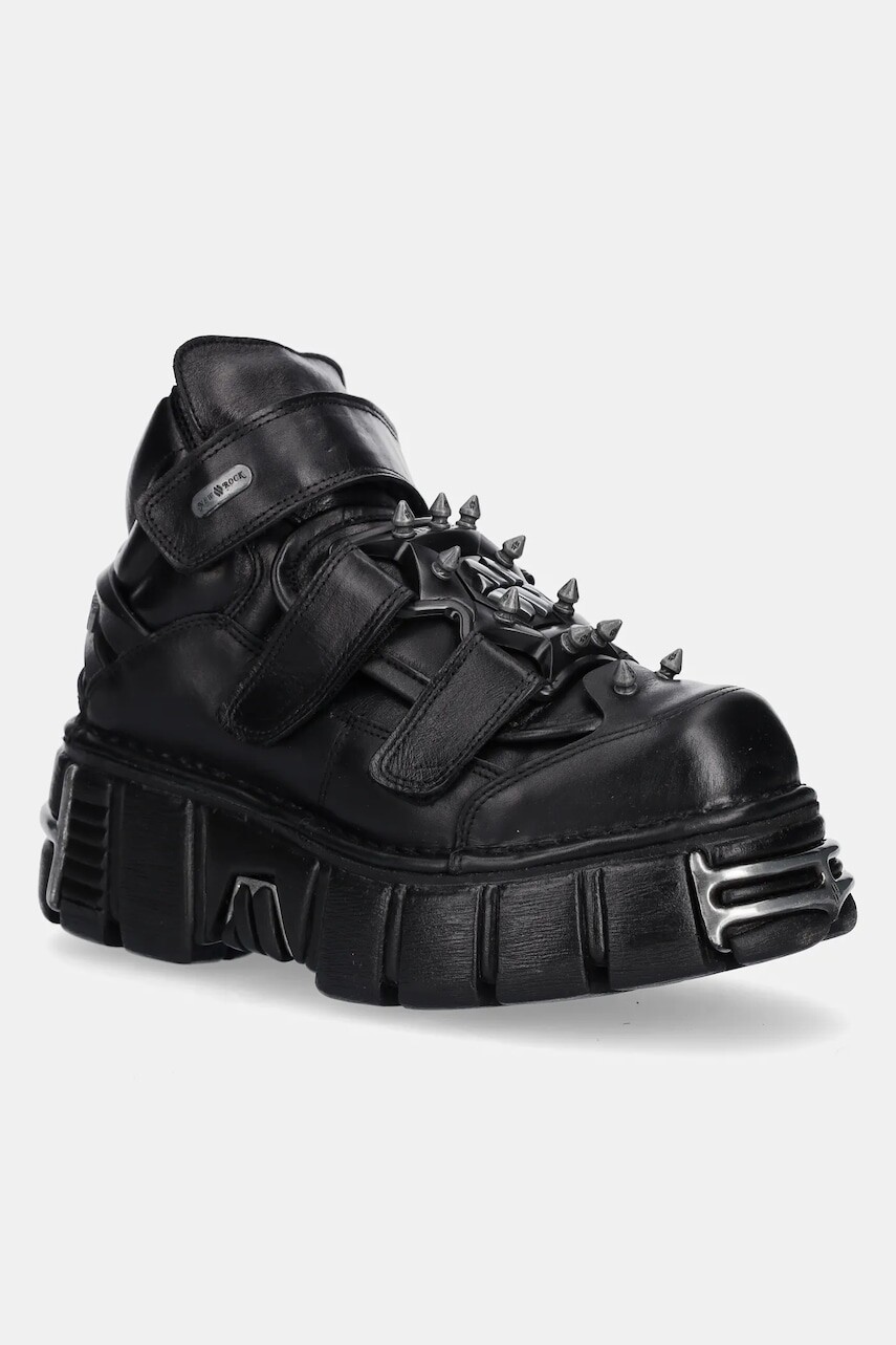 Kožené tenisky New Rock NOMADA NEGRO, TOWER NEGRO ACERO čierna farba, M.285C.S1