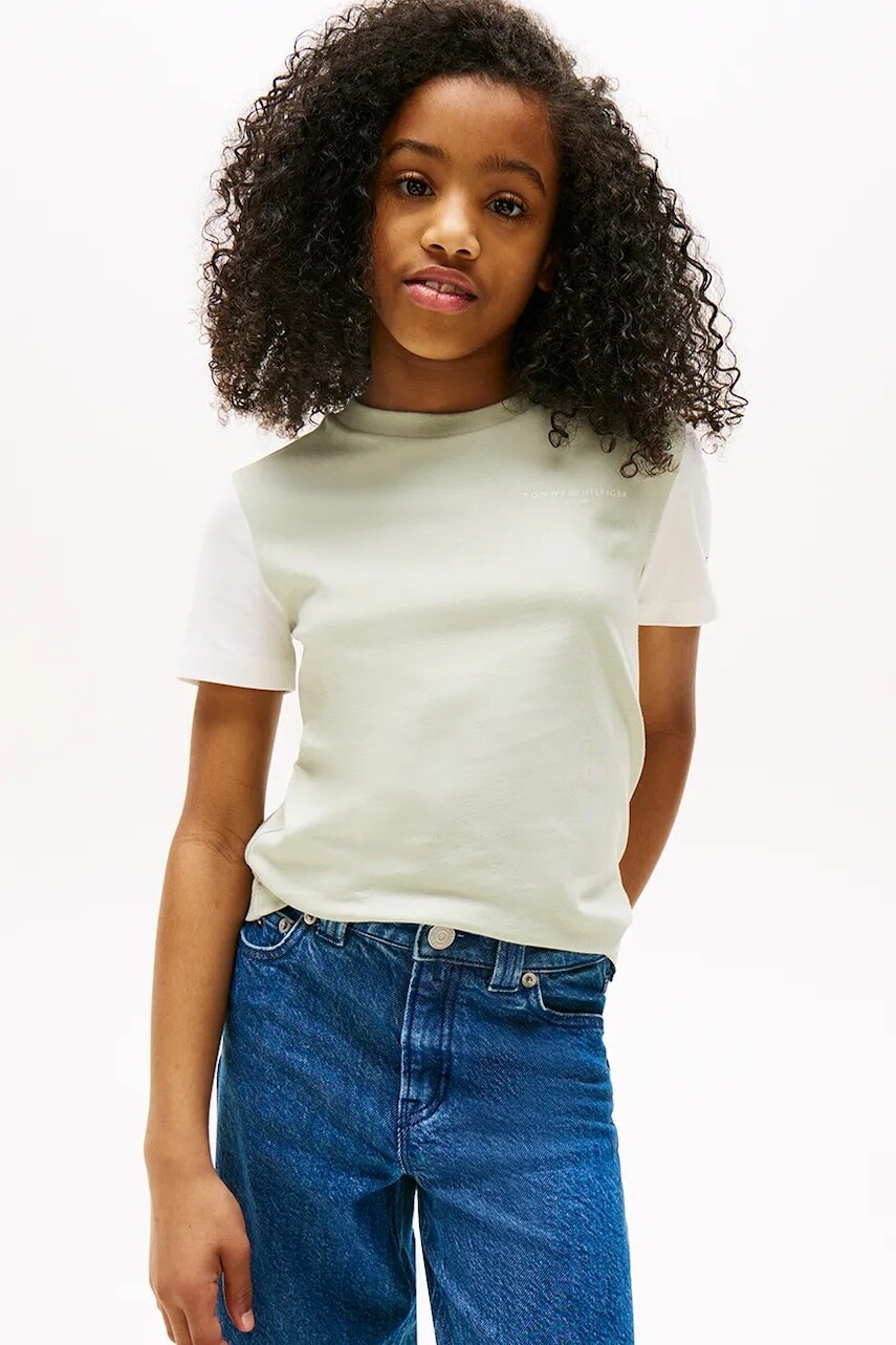 Detské bavlnené tričko Tommy Hilfiger tyrkysová farba, jednofarebné, KS0KS00594