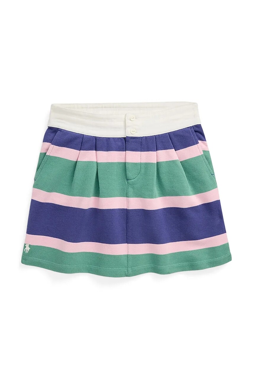 Dievčenská bavlnená sukňa Polo Ralph Lauren tmavomodrá farba, mini, áčkový strih, 313971042001