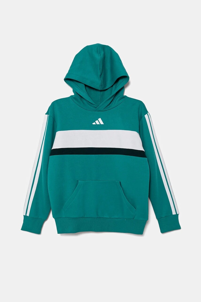 Detská mikina adidas zelená farba, s kapucňou, vzorovaná, JN2244