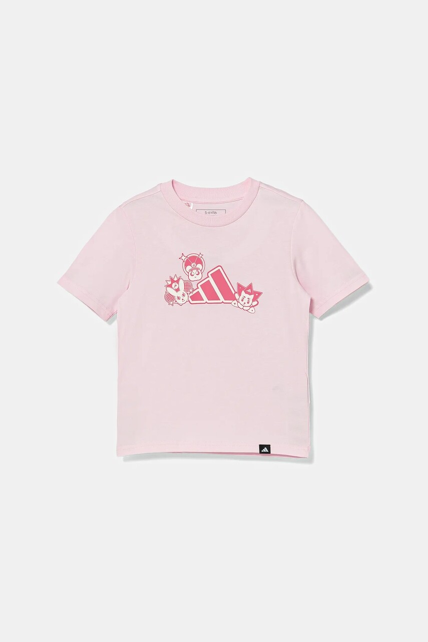 Detské bavlnené tričko adidas ružová farba, s potlačou, JV5258