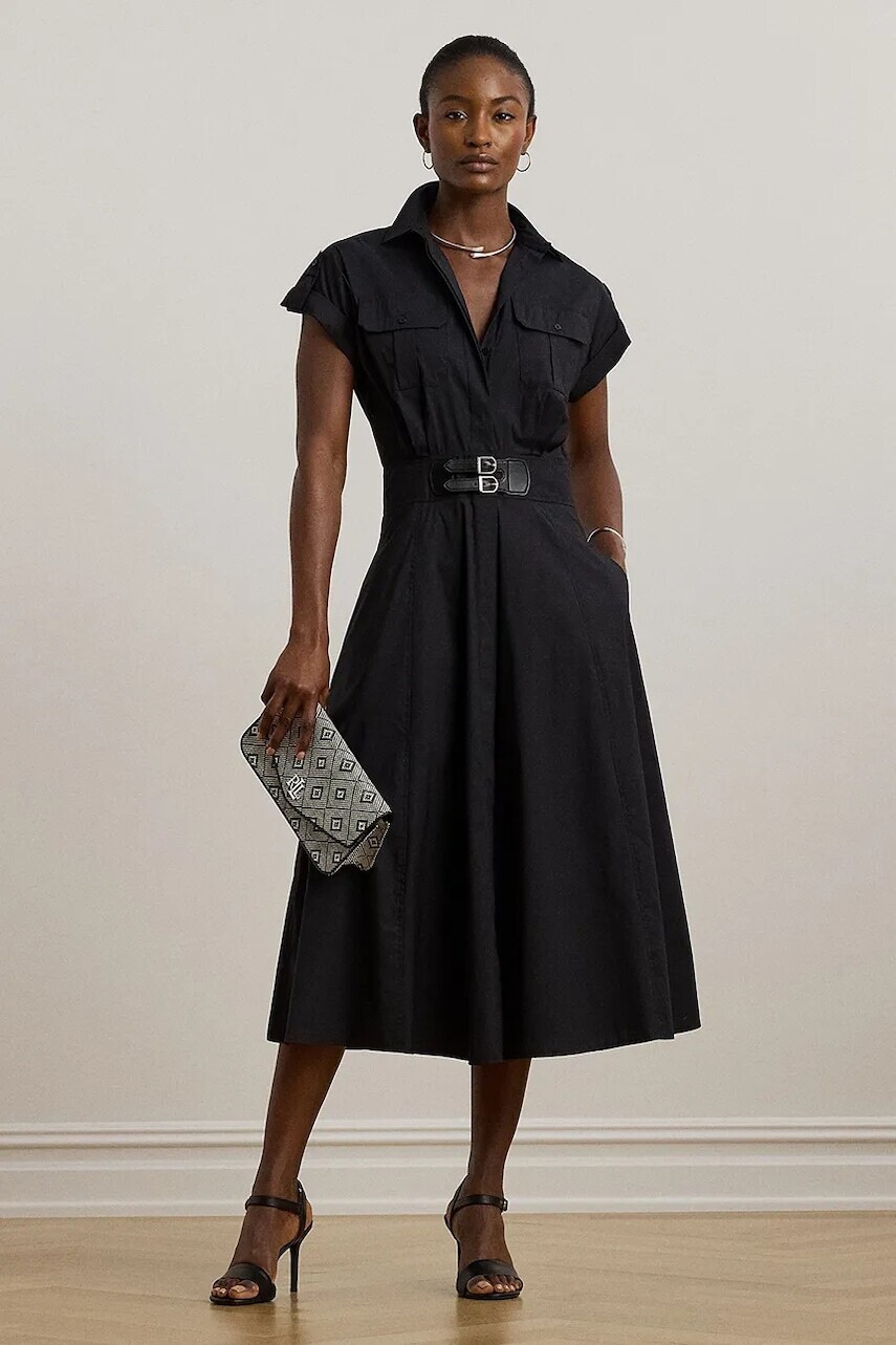 Šaty Lauren Ralph Lauren čierna farba, maxi, áčkový strih, 200973594