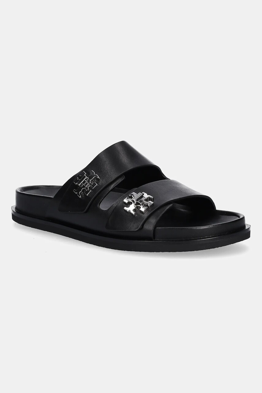 Kožené šľapky Tory Burch T Lock Sport Slide čierna farba, 175640-006