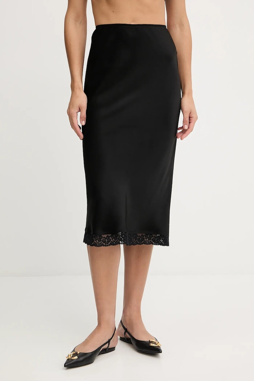 Sukňa Victoria Beckham čierna farba, midi, rovný strih, 1325WSK006458A