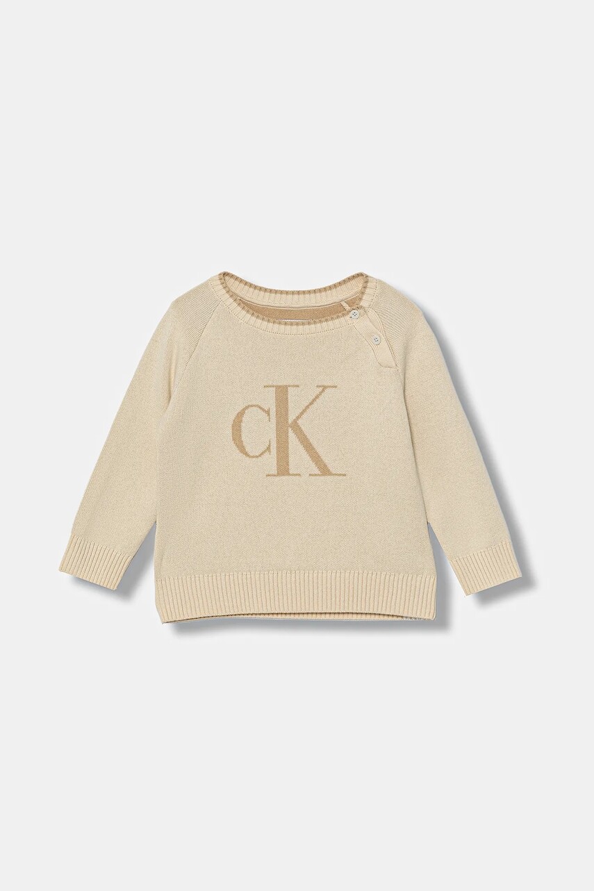 Detský sveter Calvin Klein Jeans béžová farba, ľahký, IN0IN00205