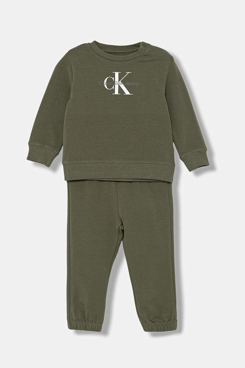 Detská tepláková súprava Calvin Klein Jeans zelená farba, IN0IN00017