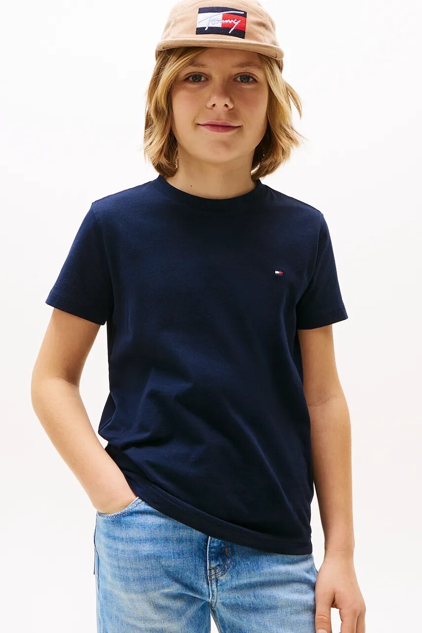 Detské bavlnené tričko Tommy Hilfiger tmavomodrá farba, vzorované, KB0KB06879