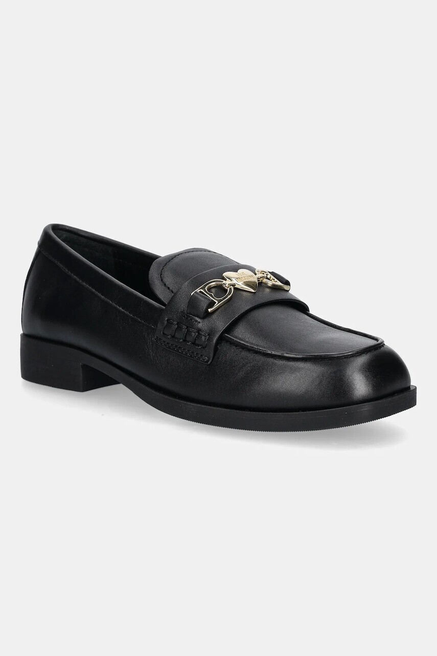 Kožené mokasíny Love Moschino čierna farba, na plochom podpätku, JA10242G1NIA0000