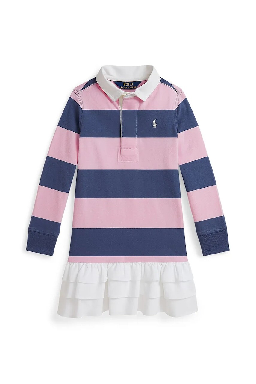 Dievčenské bavlnené šaty Polo Ralph Lauren ružová farba, mini, rovný strih, 312971024001