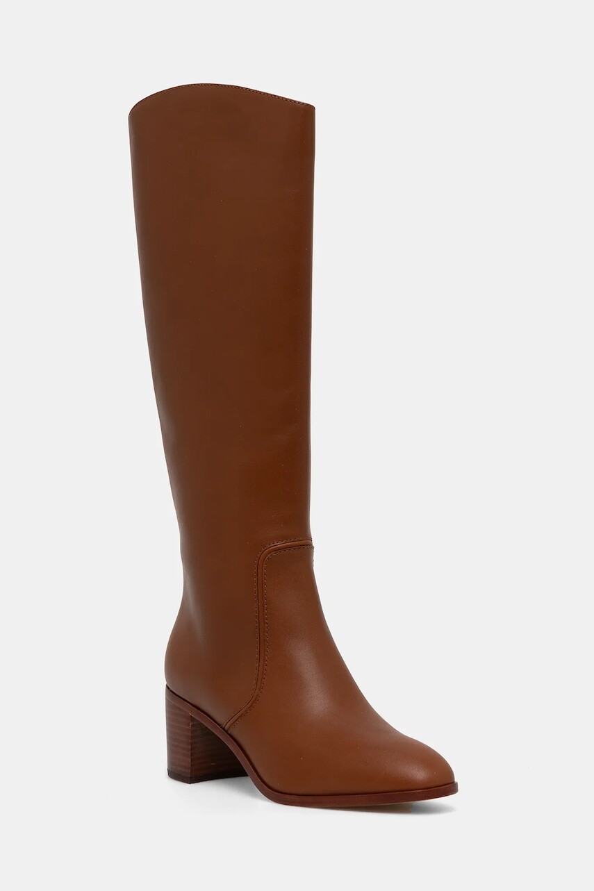 Kožené čižmy Lauren Ralph Lauren Charly hnedá farba, na podpätku, 802974388001