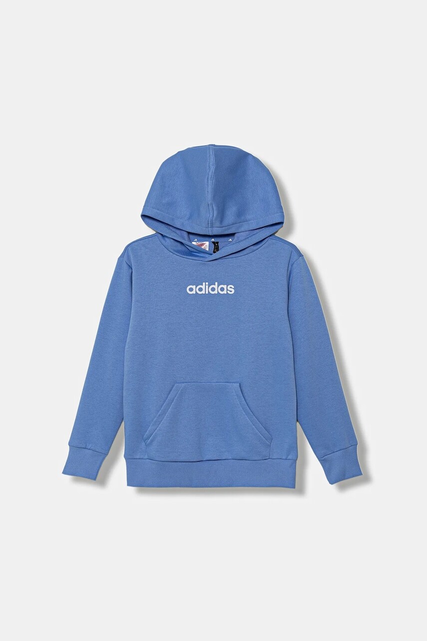 Detská mikina adidas modrá farba, s kapucňou, s potlačou, JN2431