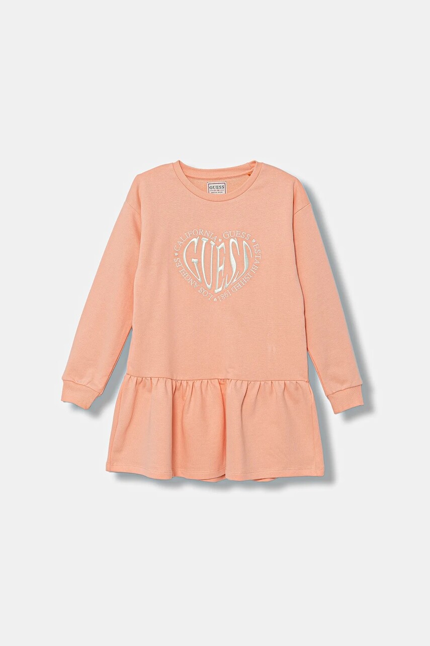 Dievčenské bavlnené šaty Guess oranžová farba, mini, áčkový strih, K5YK11 KAD74