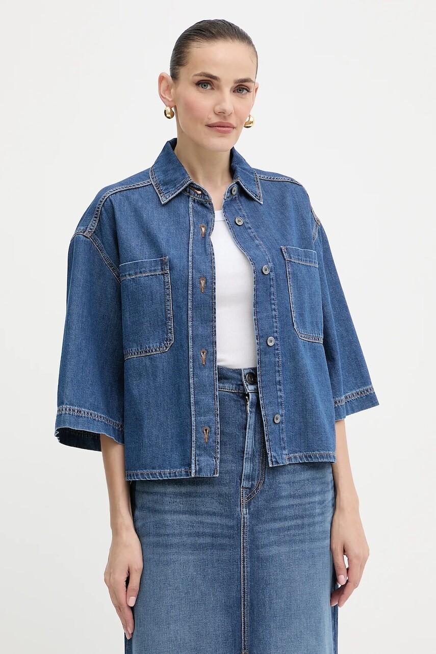 Rifľová košeľa Weekend Max Mara ENZA tmavomodrá farba, voľný strih, s klasickým golierom, 2525116081600
