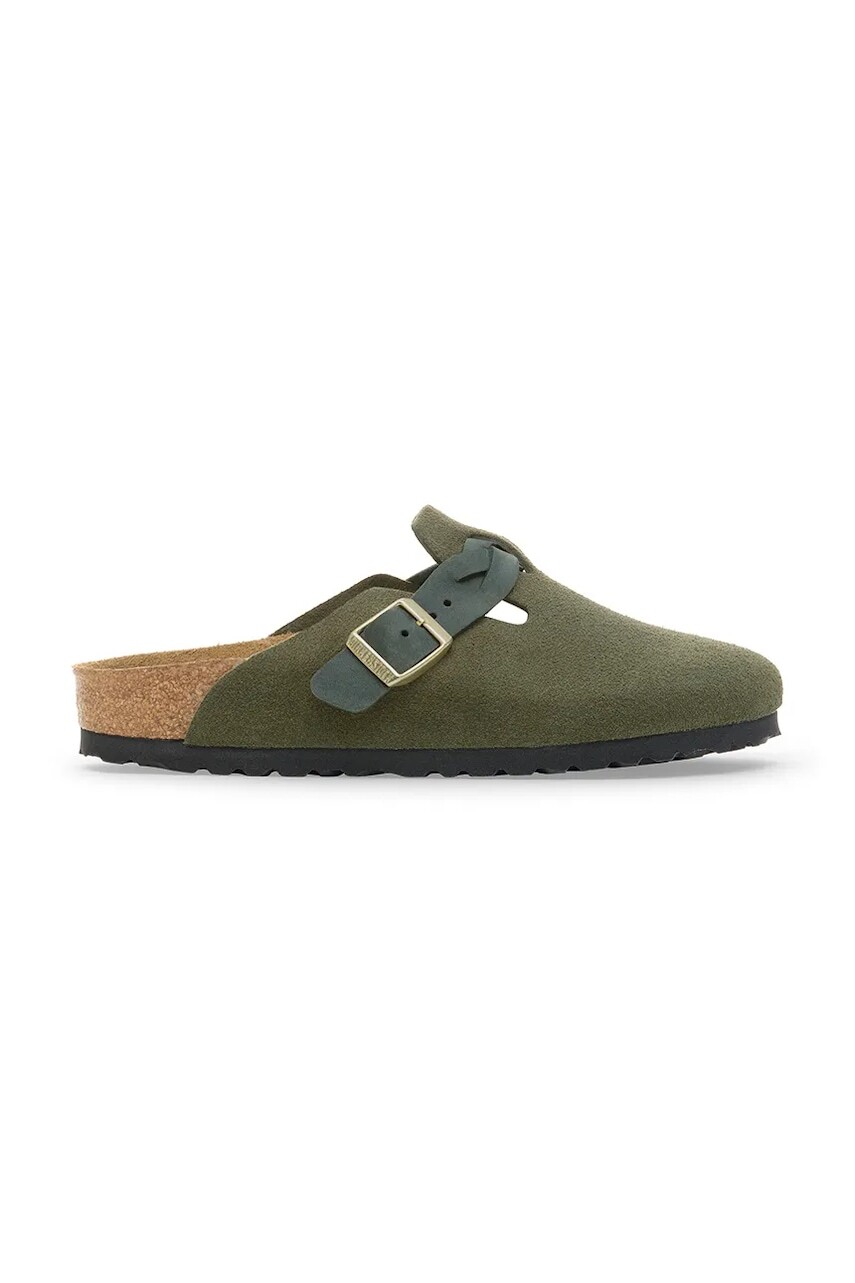 Semišové šľapky Birkenstock Boston Braided zelená farba, 1030599