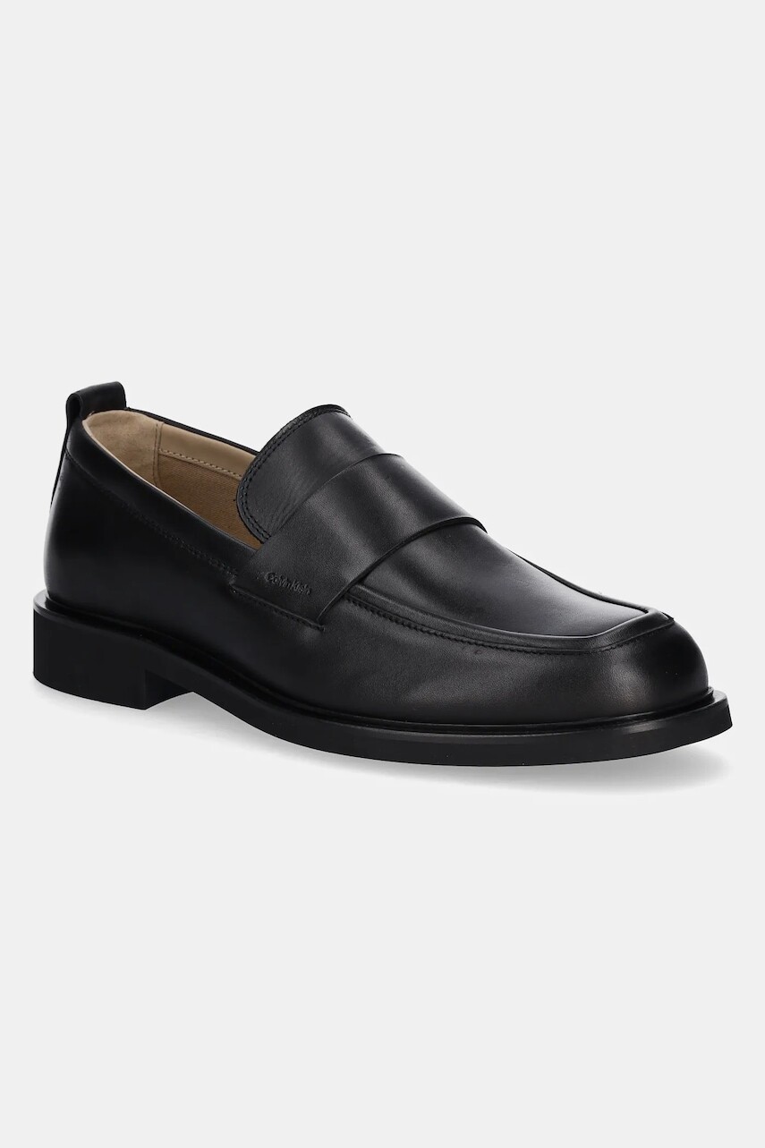 Kožené mokasíny Calvin Klein SQ RUBBER LOAFER čierna farba, HM0HM01901