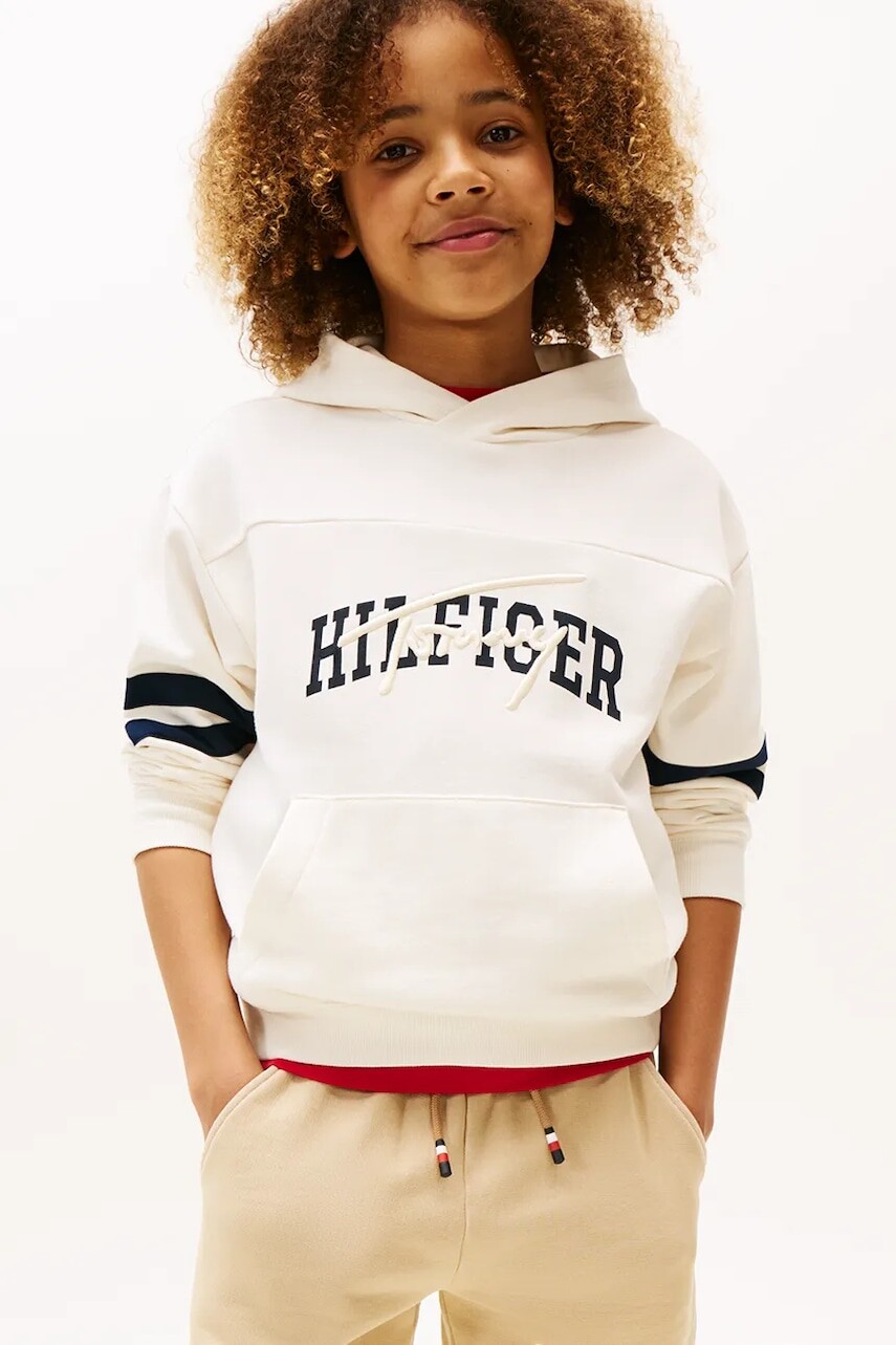 Bavlnená mikina Tommy Hilfiger béžová farba, s kapucňou, KB0KB09742