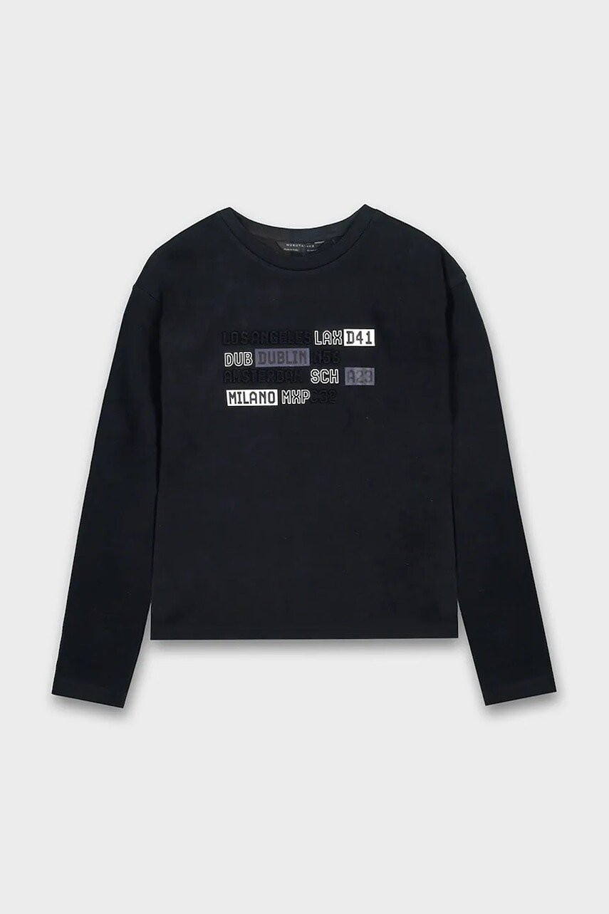 Bavlnené tričko s dlhým rukávom Mayoral čierna farba, 7012