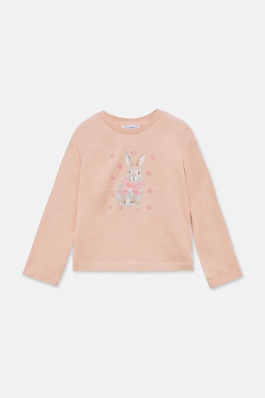 Bavlnené tričko s dlhým rukávom Mayoral ružová farba, 4009