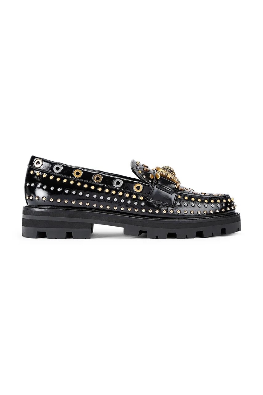 Kožené mokasíny Kurt Geiger London Mansion Stud Loafer čierna farba, na plochom podpätku, 4737405309