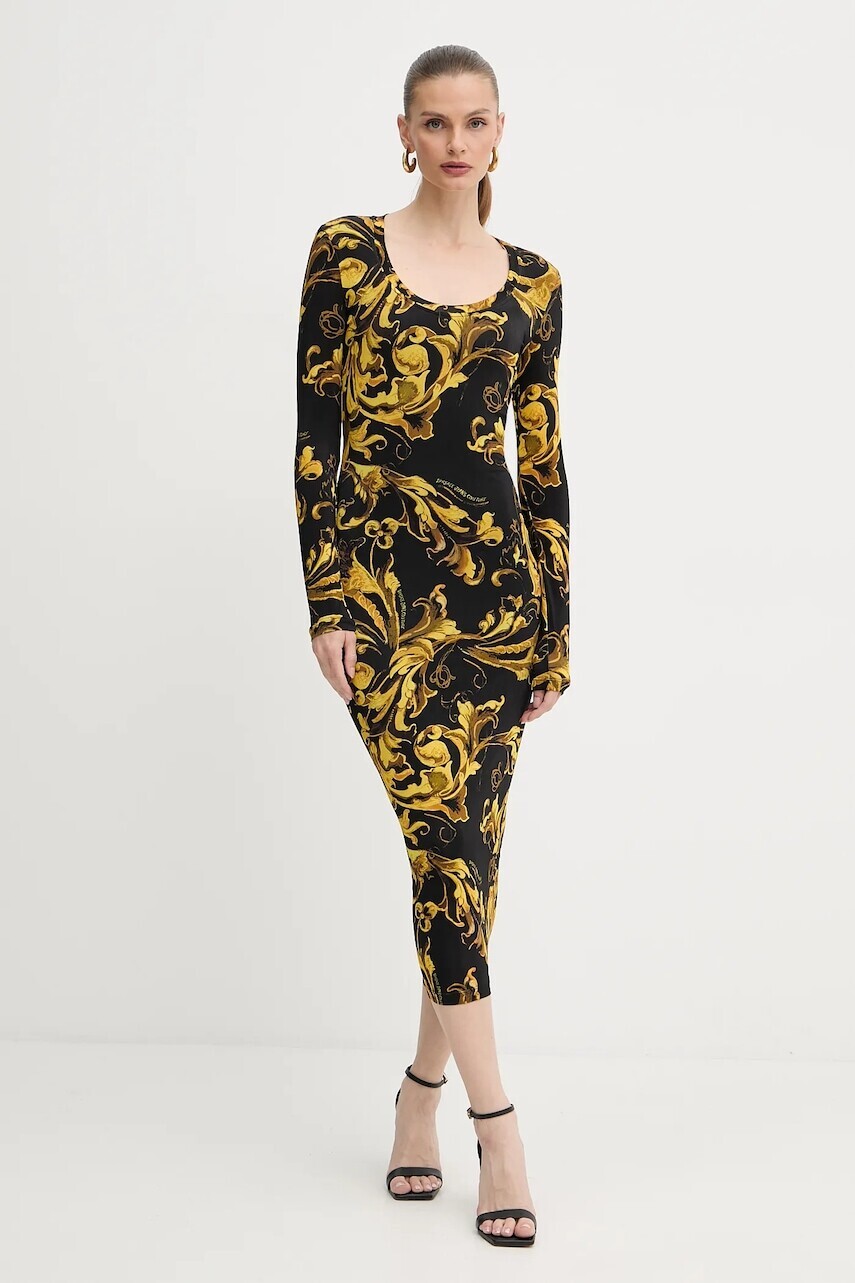 Šaty Versace Jeans Couture čierna farba, midi, priliehavé, 79HAO920 JS500
