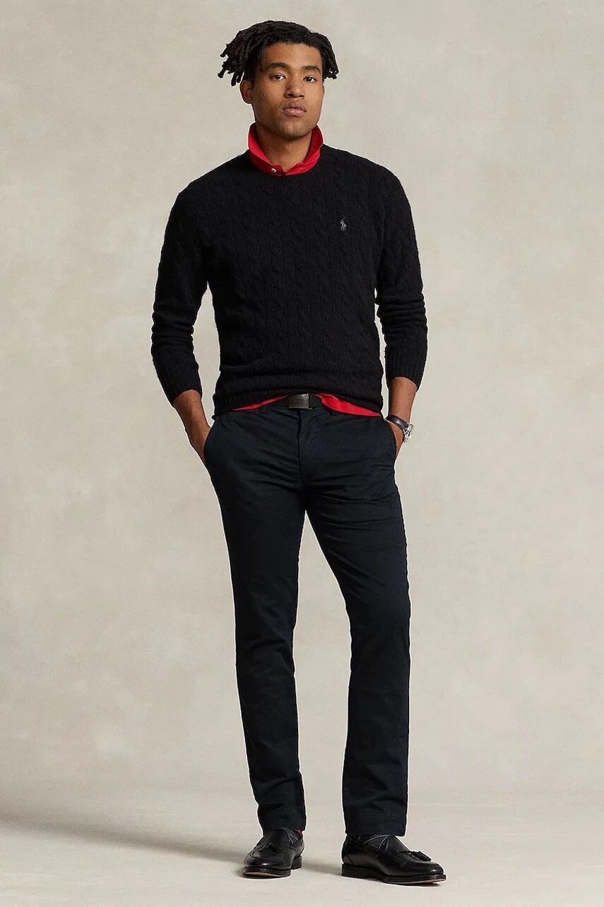 Nohavice Polo Ralph Lauren čierna farba, priliehavé, 710778778