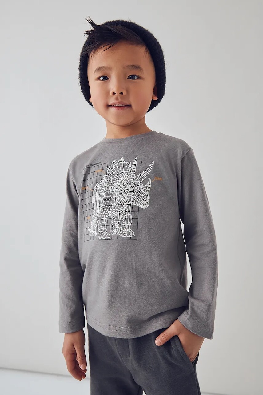 Detská bavlnená košeľa s dlhým rukávom Mayoral šedá farba, s potlačou, 4088