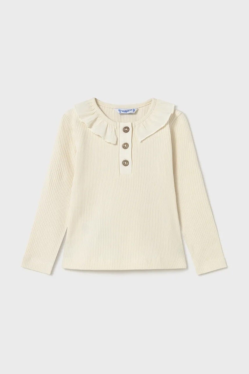 Detská bavlnená košeľa s dlhým rukávom Mayoral béžová farba, s golierom, 2112