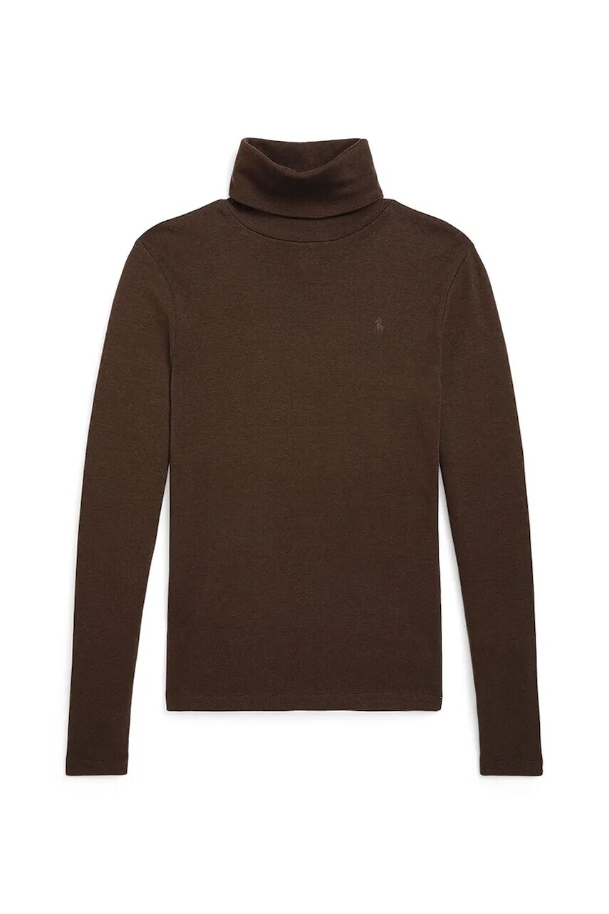 Detské tričko s dlhým rukávom Polo Ralph Lauren hnedá farba, s rolákom, 313850670018