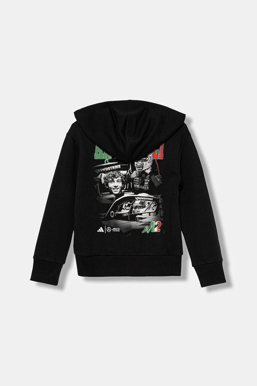 Detská mikina adidas Performance MERCEDES čierna farba, s kapucňou, s potlačou, KD7302