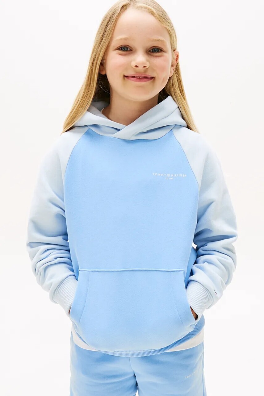 Detská mikina Tommy Hilfiger modrá farba, s kapucňou, vzorovaná, KS0KS00632