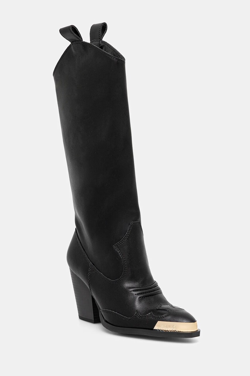 Kožené čižmy Versace Jeans Couture čierna farba, na podpätku, 79VA3S12 ZPB68 899