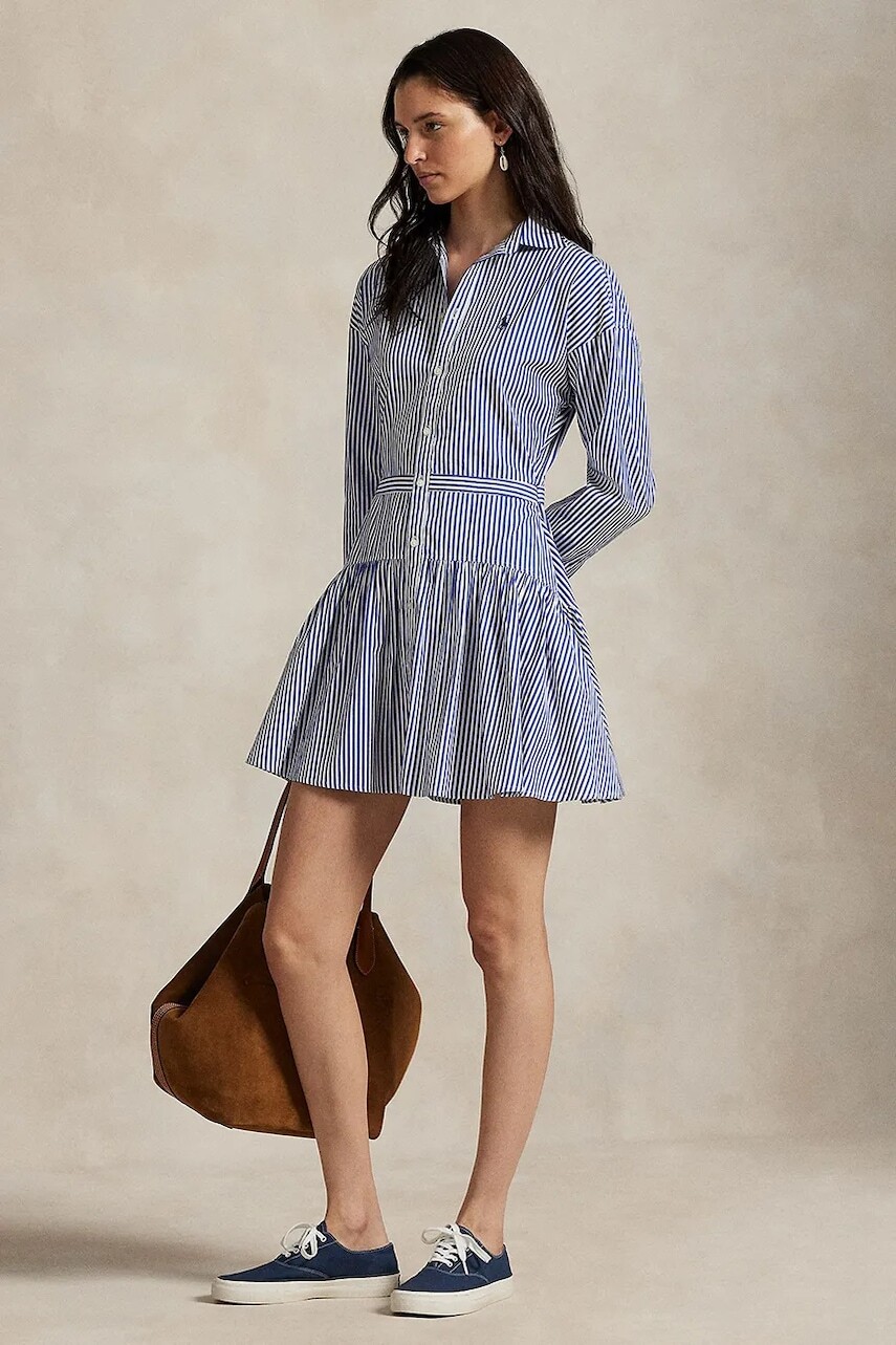 Bavlnené šaty Polo Ralph Lauren modrá farba, mini, áčkový strih, 211972052