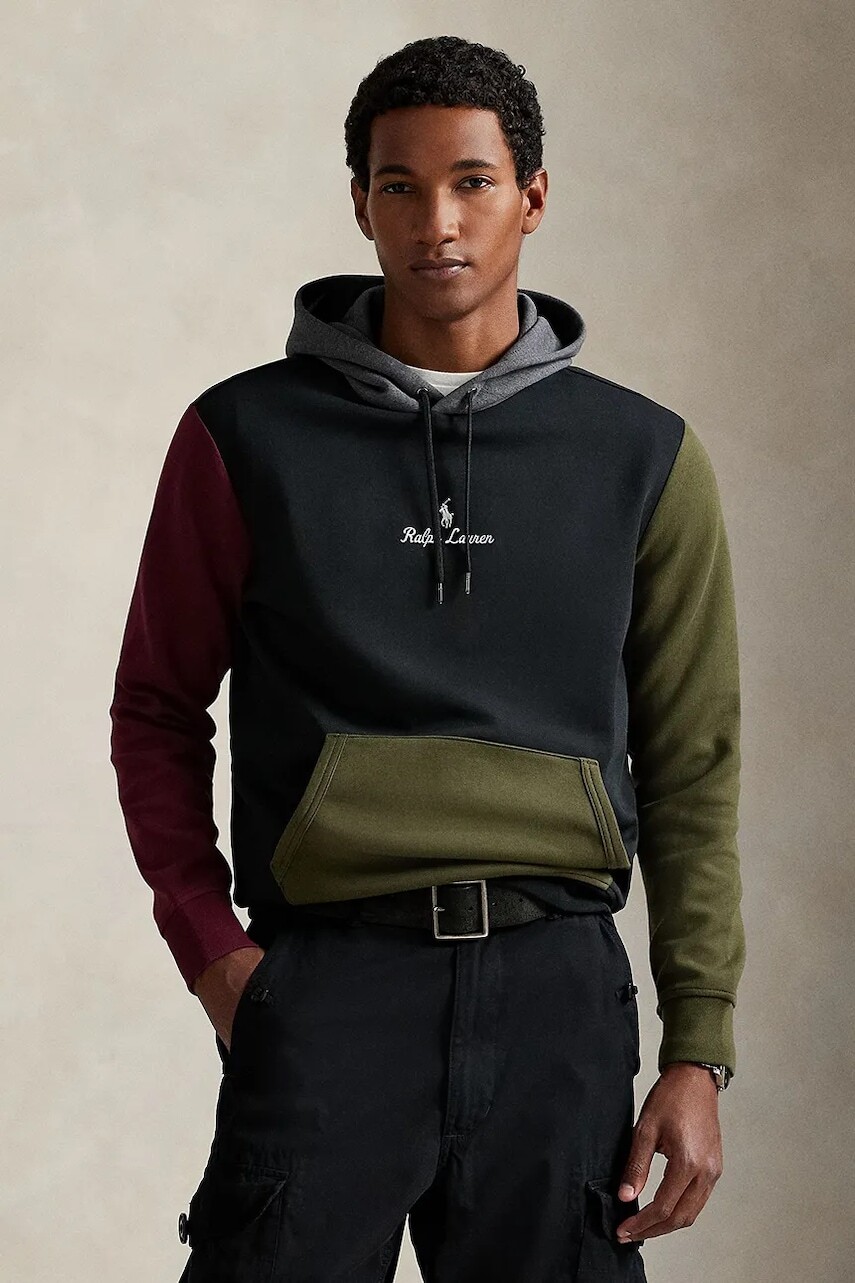 Mikina Polo Ralph Lauren čierna farba, s kapucňou, vzorovaná, 710981373