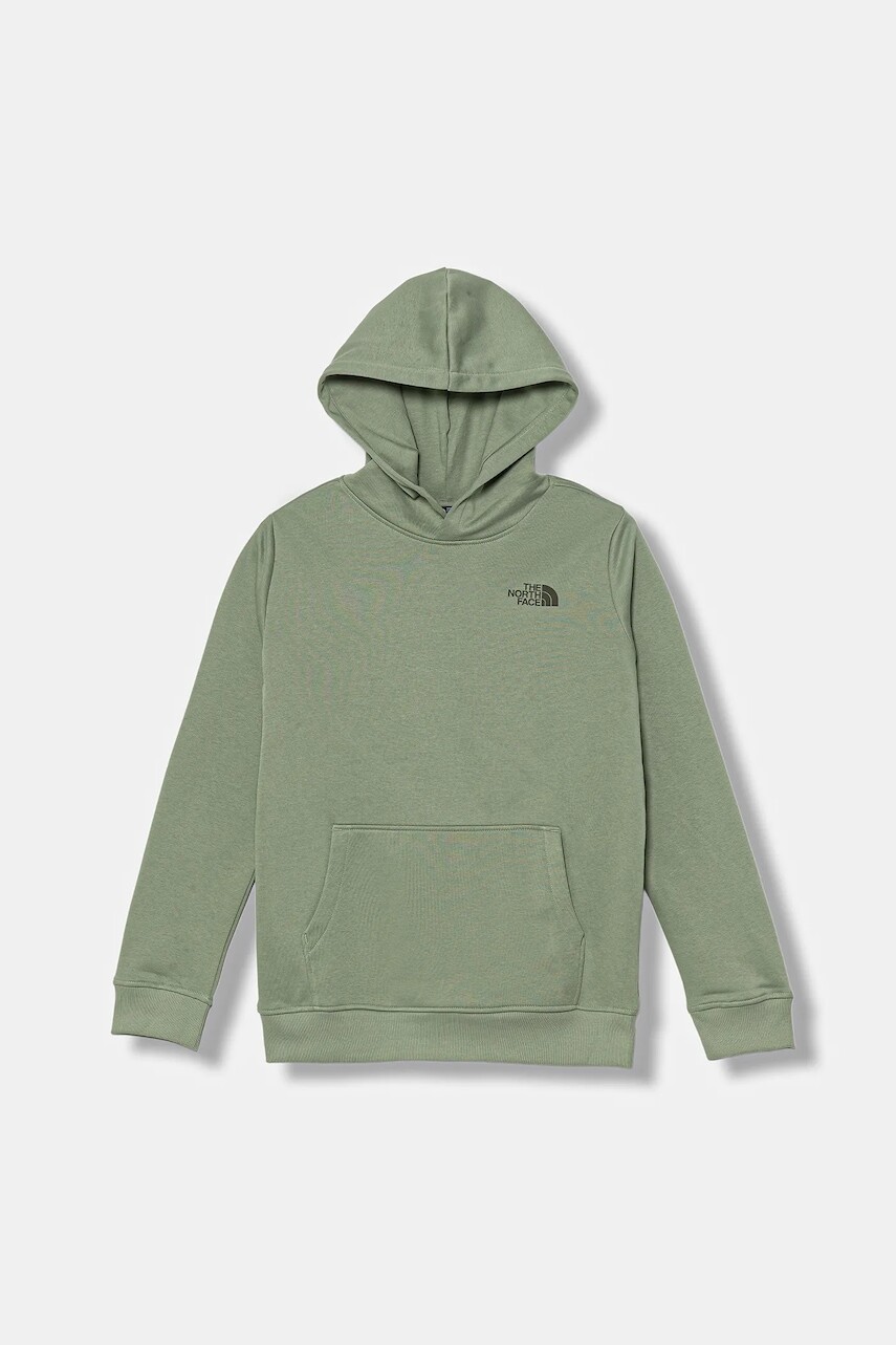 Detská mikina The North Face TEEN BOX NSE REGULAR HOODIE zelená farba, s kapucňou, s potlačou, NF0A89H9DI21