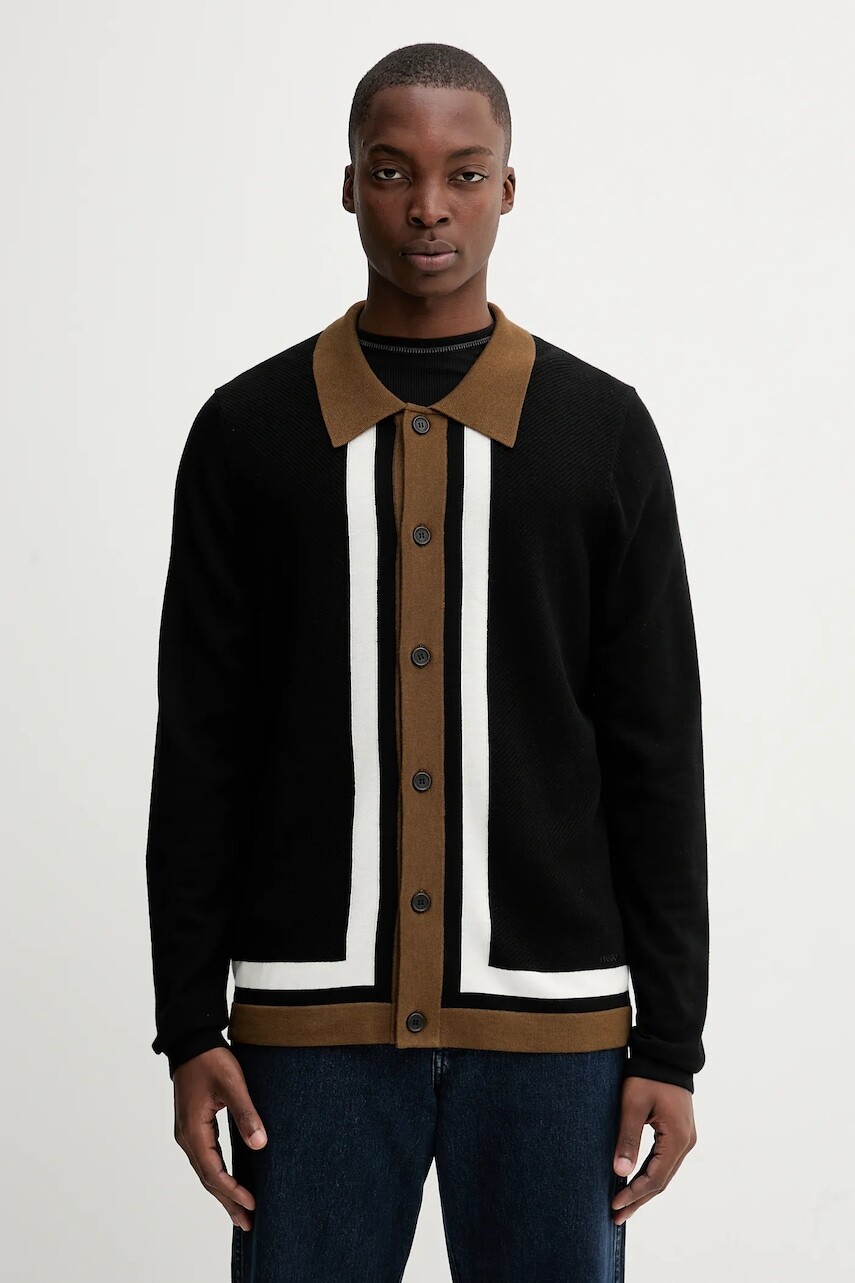 Vlnený kardigán HUGO čierna farba, 50543770