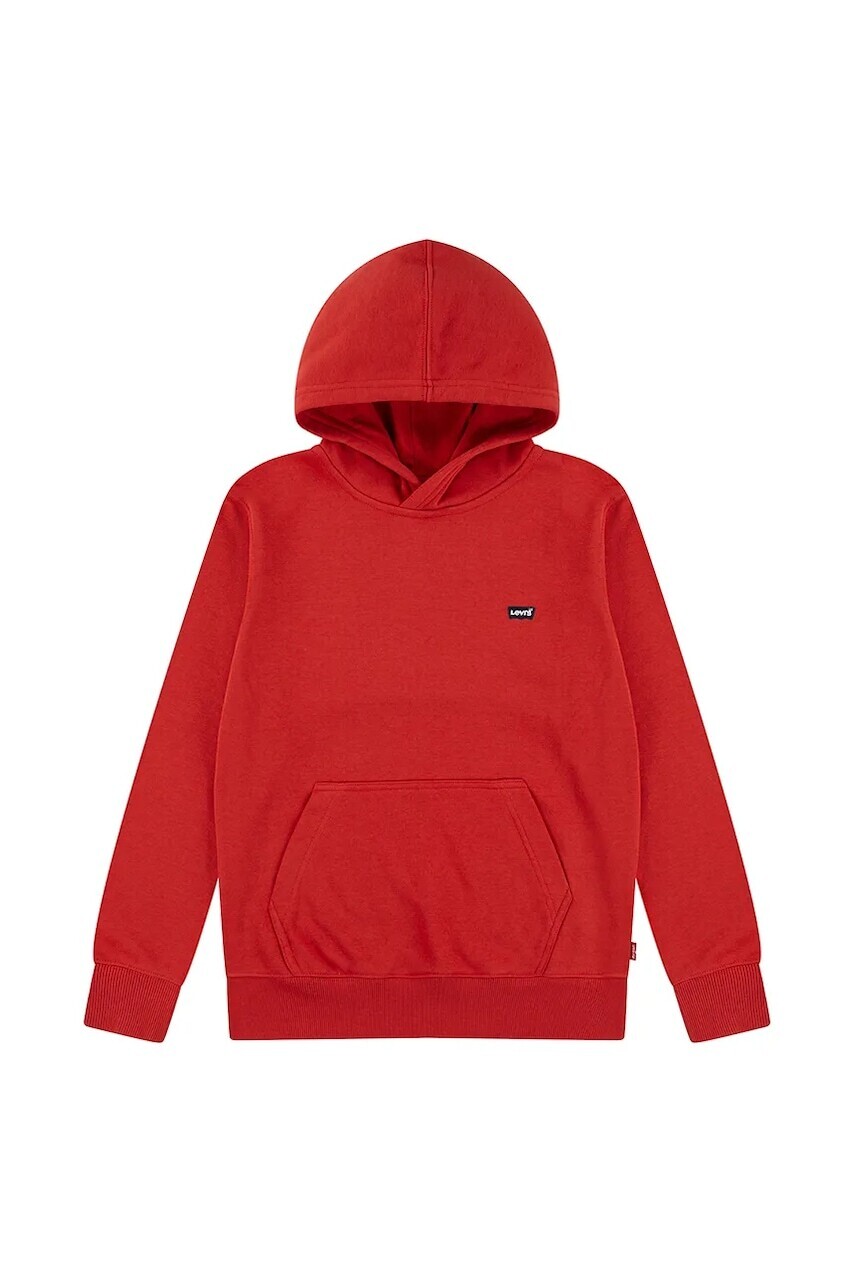 Detská mikina Levi's LVB MINI BATWING PULL OVER HOO červená farba, s kapucňou, jednofarebná
