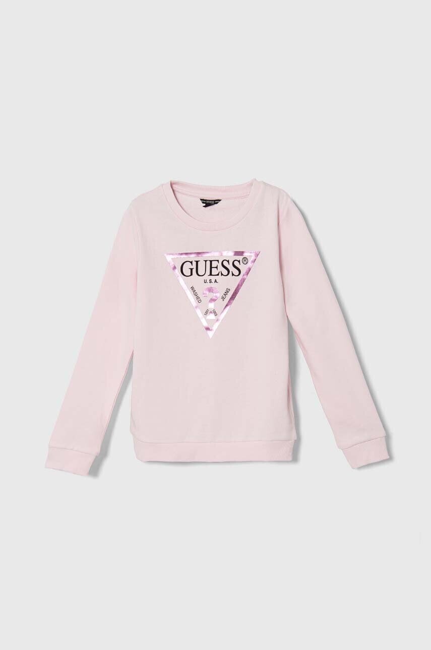 Detská bavlnená mikina Guess ružová farba, s potlačou, J74Q10 KAUG0