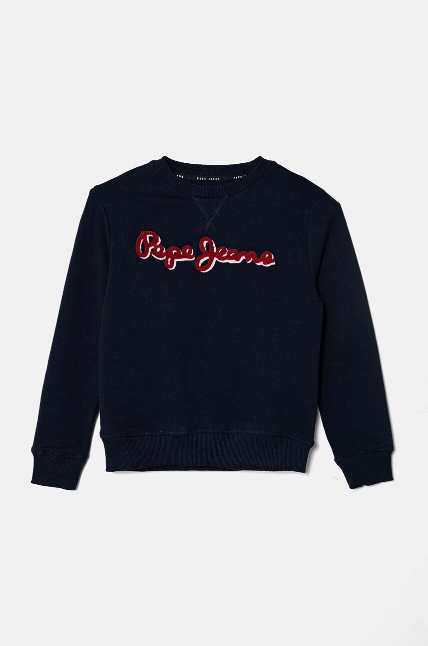 Detská bavlnená mikina Pepe Jeans NEW LAMONTY CREW tmavomodrá farba, s nášivkou, PB581613