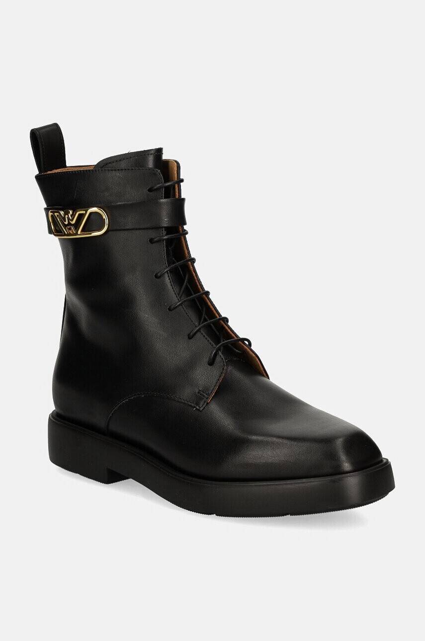 Členkové topánky Emporio Armani dámske, čierna farba, na plochom podpätku, EW000423 AF11991 UC001