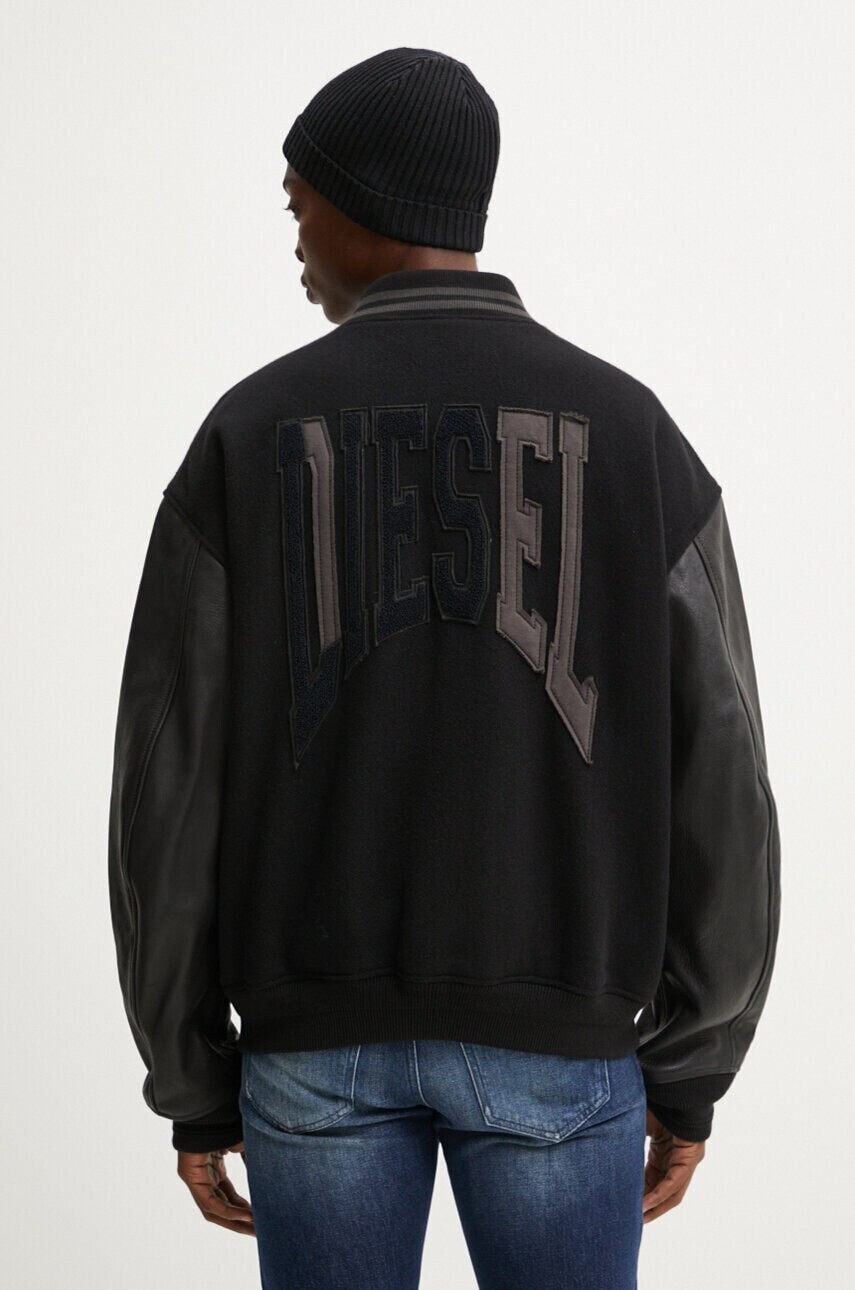 Vlnená bunda bomber Diesel L-NYMAN čierna farba, prechodná, A14414.0LHAL