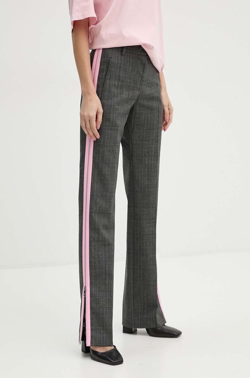 Vlnené nohavice MSGM šedá farba, rovné, vysoký pás, 3742MDP05.247825