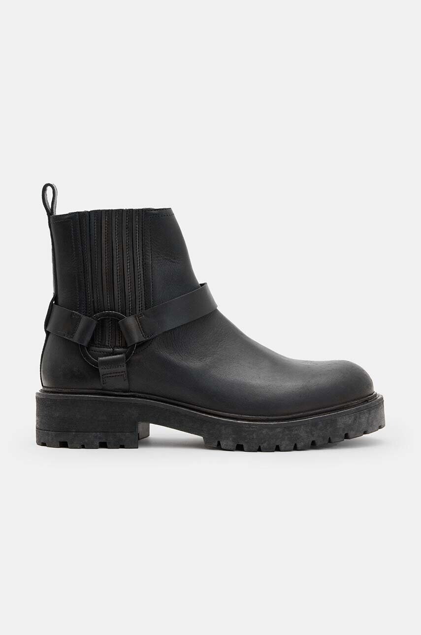 Kožená obuv AllSaints Hank Biker Boot pánska, čierna farba, M017FB