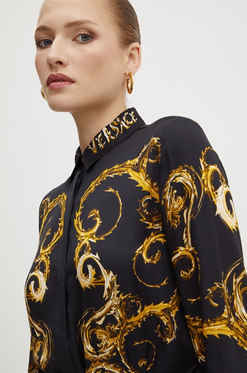 Košeľa Versace Jeans Couture dámska, čierna farba, regular, s klasickým golierom, 77HAL2P1 NS540