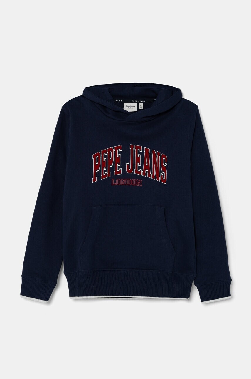 Detská bavlnená mikina Pepe Jeans BAIN HOODIE tmavomodrá farba, s kapucňou, s potlačou, PB581624